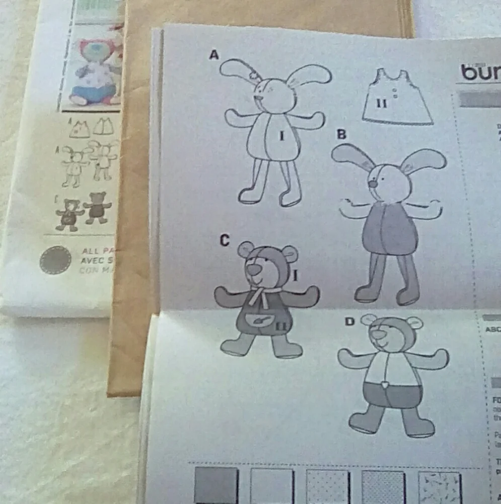 Burda Stuffed Dolls, Rabbit w/dress & Bear